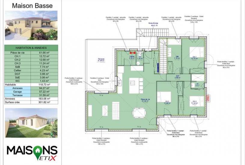  Vente Terrain + Maison - Terrain : 449m² - Maison : 301m² à Châteaugay (63119) 