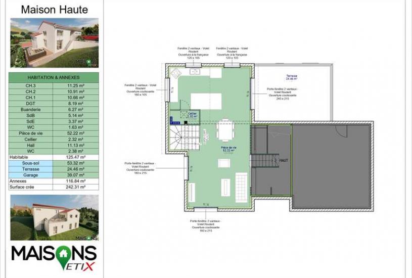  Vente Terrain + Maison - Terrain : 450m² - Maison : 242m² à Châteaugay (63119) 