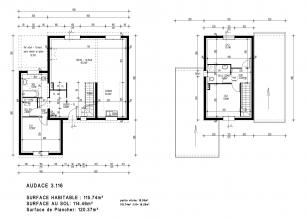 Modèle et plan de maison : AUDACE 3.116 - 116.00 m²