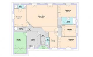 Modèle et plan de maison : Aurore - 128.73 m²