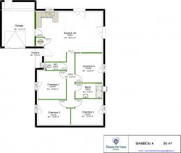 Modèle et plan de maison : BAMBOU - 91.00 m²