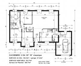 Modèle et plan de maison : CACHEMIRE 3.104 - 104.00 m²