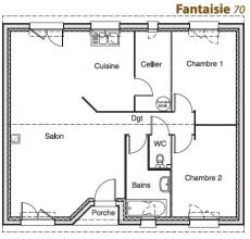 Modèle et plan de maison : Fantaisie 70 - 70.00 m²