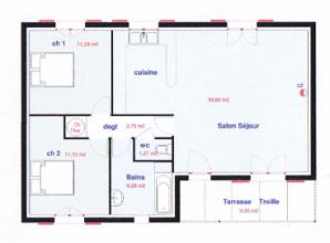 Modèle et plan de maison : Lys moderne - 73.00 m²