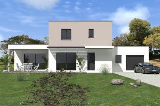 Modèle et plan de maison : maison contemporaine, moderne avec toit plat - 130.00 m²