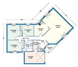 Modèle et plan de maison : Marrenes - 102.36 m²