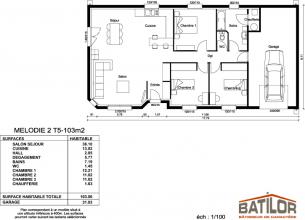 Modèle et plan de maison : Mélodie 103 - 103.00 m²