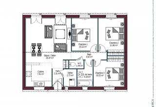 Modèle et plan de maison : PARADIS - 64.00 m²