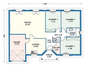 Modèle et plan de maison : Rochelle - 92.71 m²