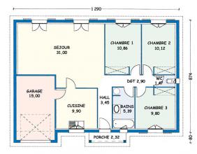Modèle et plan de maison : Rochelle - 84.89 m²