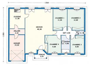 Modèle et plan de maison : Rochelle - 108.18 m²
