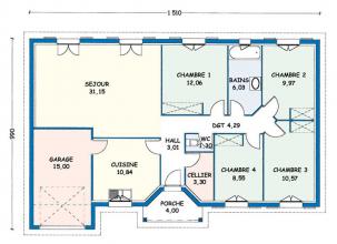 Modèle et plan de maison : Rochelle - 101.07 m²