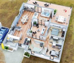 Modèle et plan de maison : Villa Patio - 97.00 m²
