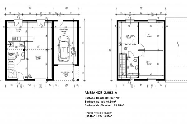 Modèle et plan de maison : AMBIANCE 2.093 A - 93.00 m²