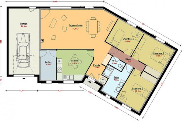 Modèle et plan de maison : Ambre - 110.00 m²