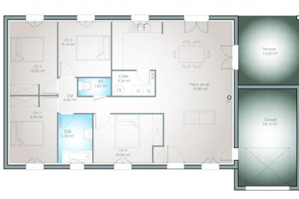Modèle et plan de maison : Aria - 96.00 m²
