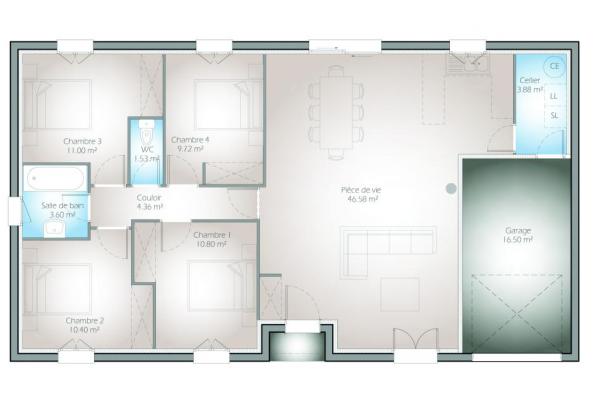 Modèle et plan de maison : Arioso - 101.00 m²
