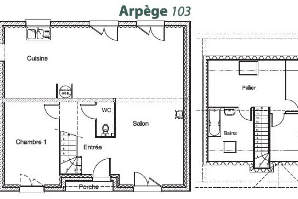Modèle et plan de maison : Arpège 103 - 103.00 m²