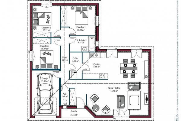 Modèle et plan de maison : MAISON ATLANTA - 100.00 m²