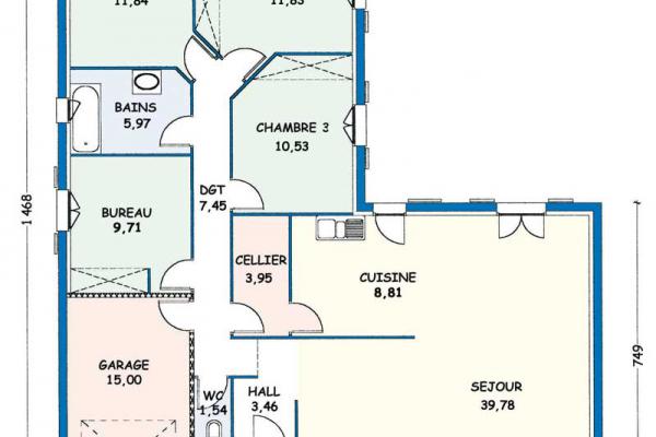 Modèle et plan de maison : Aunis - 114.87 m²