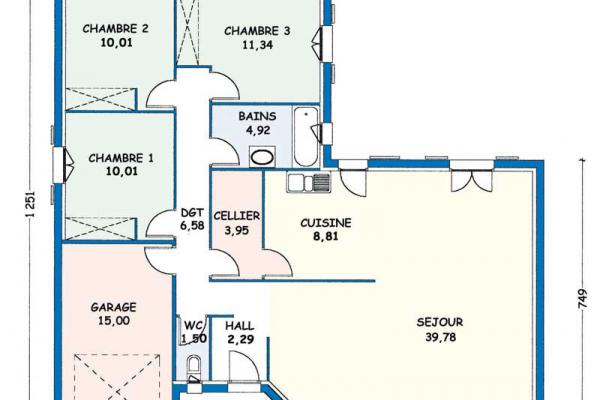 Modèle et plan de maison : Aunis - 100.37 m²
