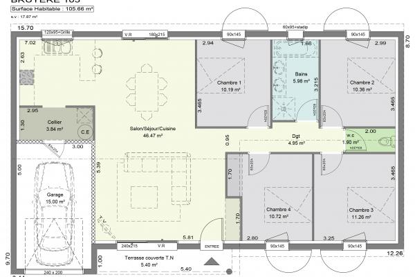 Modèle et plan de maison : Bruyere - 105.00 m²