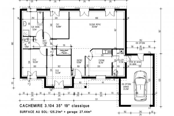 Modèle et plan de maison : CACHEMIRE 3.104 - 104.00 m²
