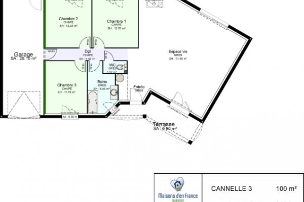 Modèle et plan de maison : CANNELLE - 90.00 m²
