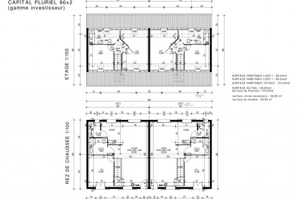 Modèle et plan de maison : CAPITAL PLURIEL 86 x 2 - 86.00 m²