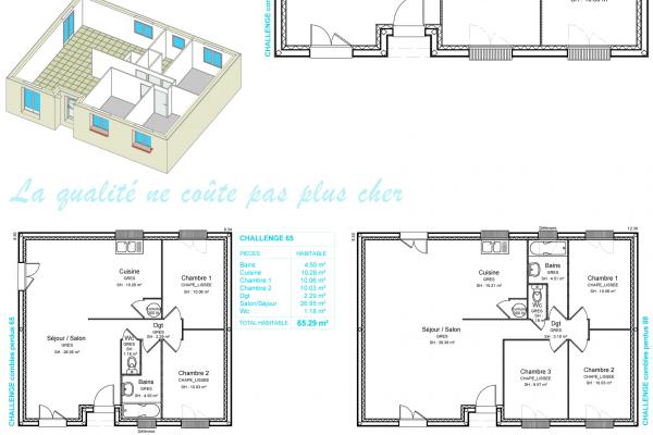 Modèle et plan de maison : Challenge 75 - 75.13 m²