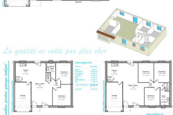 Modèle et plan de maison : Challenge GI 75 - 75.06 m²