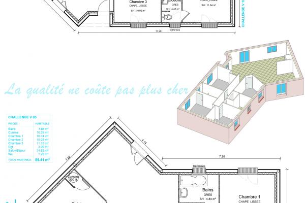 Modèle et plan de maison : Challenge V 85 - 85.41 m²