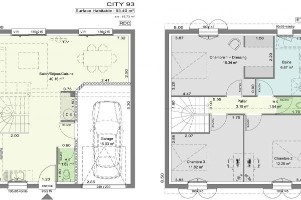 Modèle et plan de maison : City - 93.00 m²