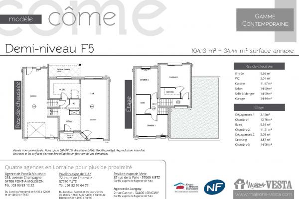 Modèle et plan de maison : CÔME - 104.00 m²