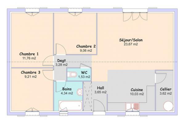 Modèle et plan de maison : Désirée - 80.15 m²