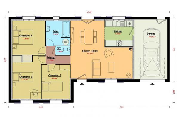 Modèle et plan de maison : Emeraude - 73.00 m²
