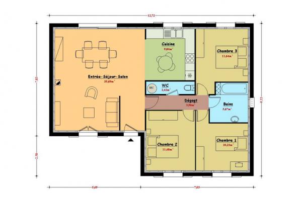 Modèle et plan de maison : Emeraude - 89.00 m²