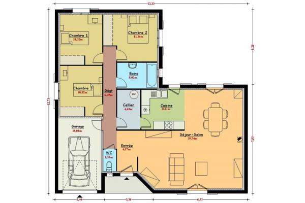 Modèle et plan de maison : Emeraude - 101.00 m²