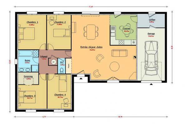 Modèle et plan de maison : Emeraude - 119.00 m²
