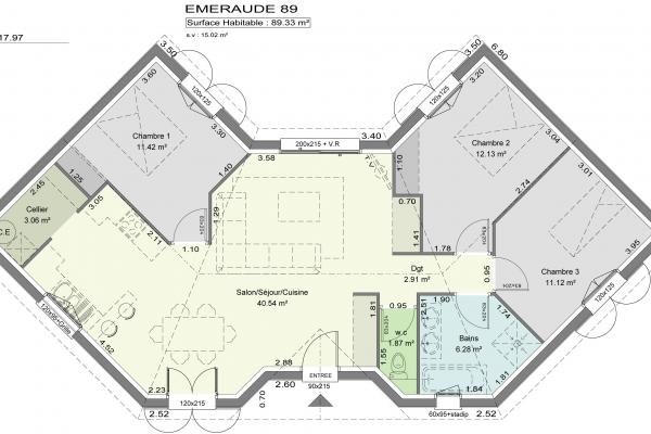 Modèle et plan de maison : Emeraude - 103.00 m²
