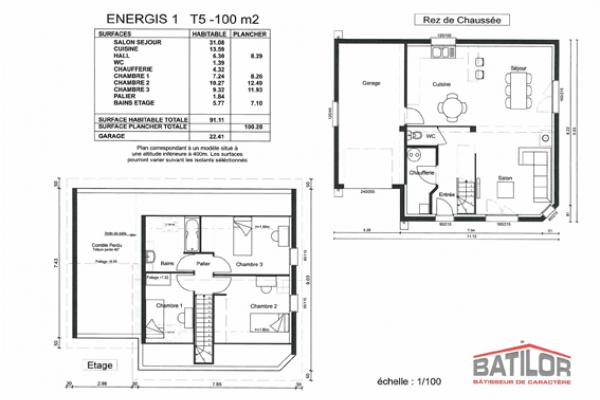 Modèle et plan de maison : Energis 100/91 - 100.00 m²