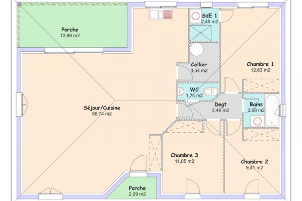 Modèle et plan de maison : Eole - 101.44 m²