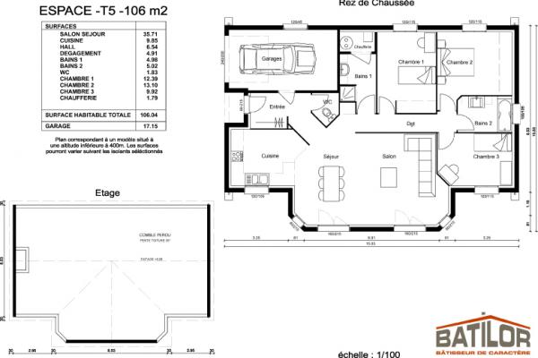 Modèle et plan de maison : Espace 106 - 106.00 m²