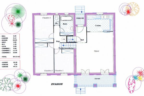 Modèle et plan de maison : Espace traditionnelle - 84.00 m²