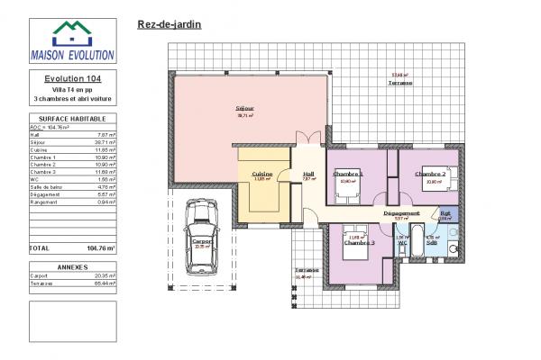 Modèle et plan de maison : Evolution - 104.00 m²