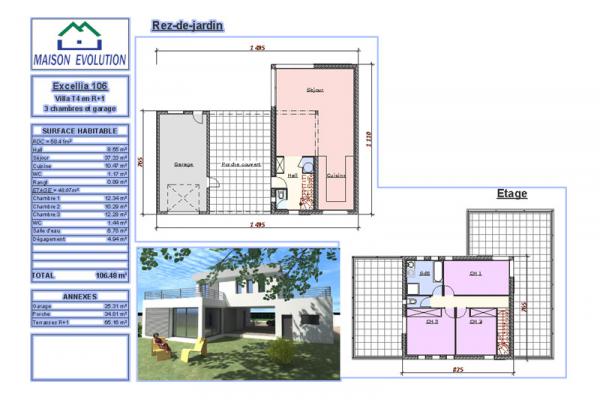 Modèle et plan de maison : Excellia - 124.00 m²
