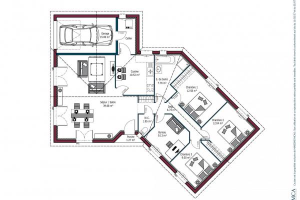 Modèle et plan de maison : FLORIDE - 95.00 m²