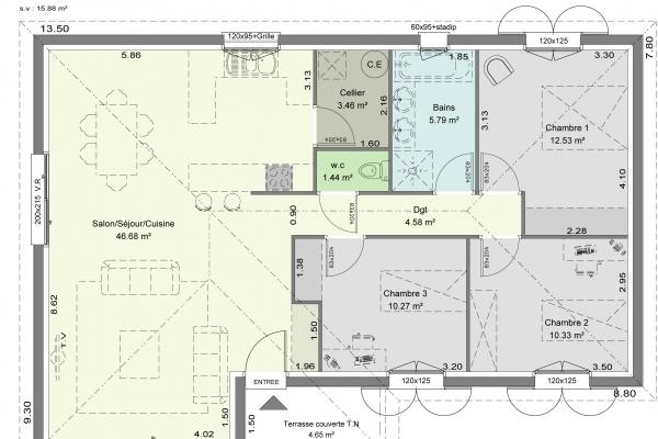 Modèle et plan de maison : Fuschia - 110.00 m²