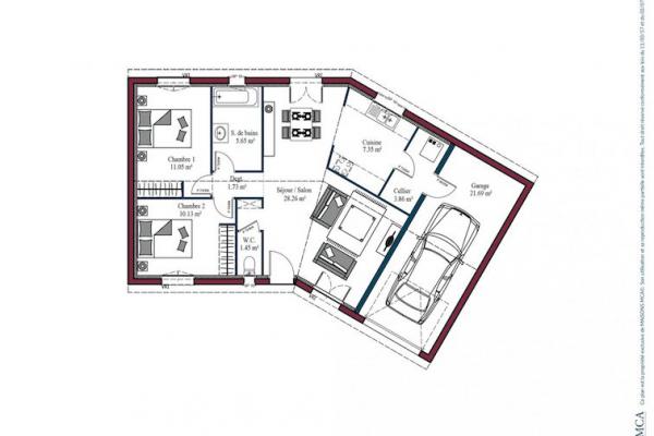Modèle et plan de maison : GARONNE - 69.00 m²