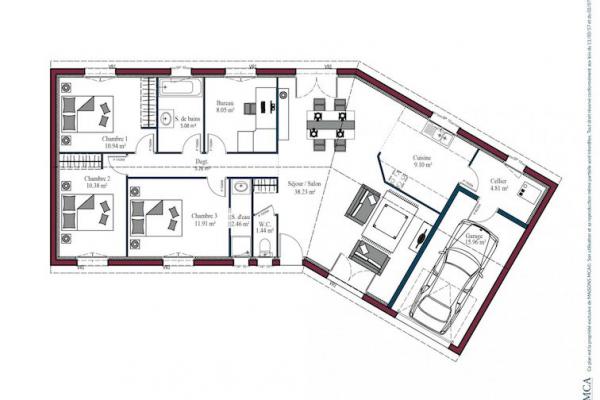 Modèle et plan de maison : GARONNE - 69.00 m²